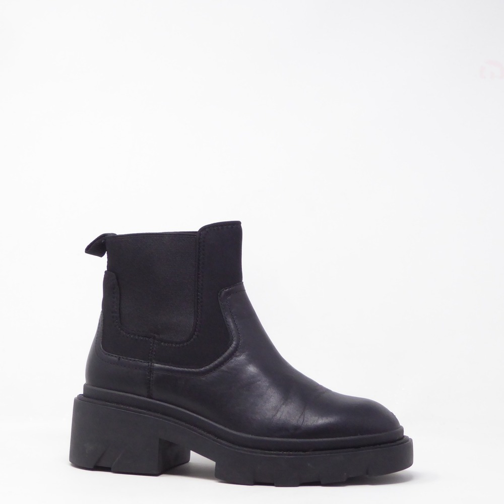 ASH Metro Women Boots Black Leather Lug Sole Chelsea Ankle Boots 36 / 5.5